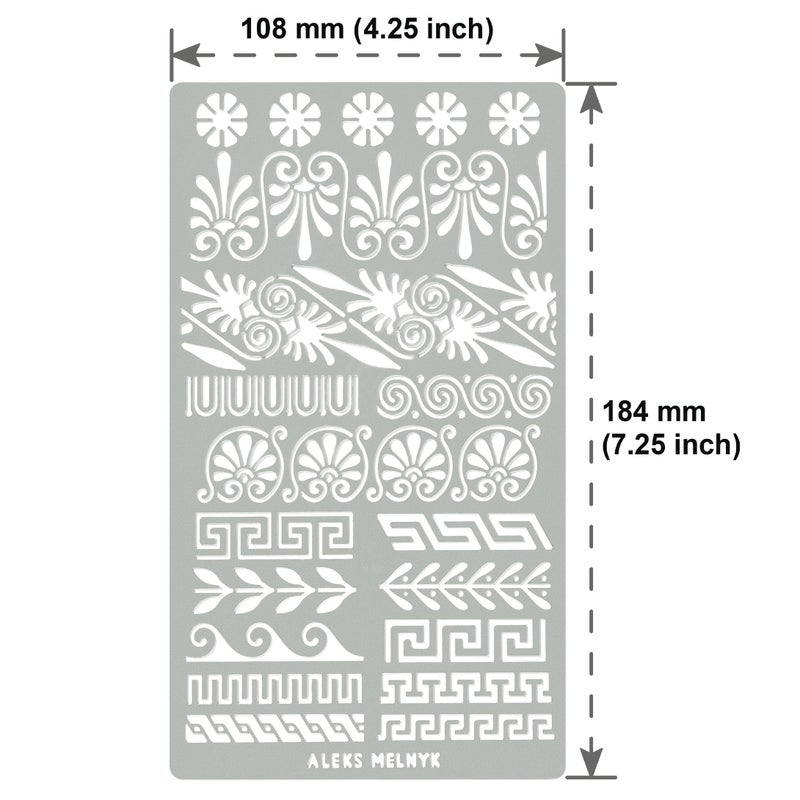 Aleks Melnyk No.36 Small Border Stencils for Bullet Journaling, Greek Key, Celtic Knot, Ornate Viking, Metal Stencils for Engraving, Pyrography, Wood Burning - Image 2